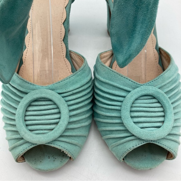 Miss L Fire Loretta Suede Peep Toe Ankle Tie Heels - Picture 5 of 11